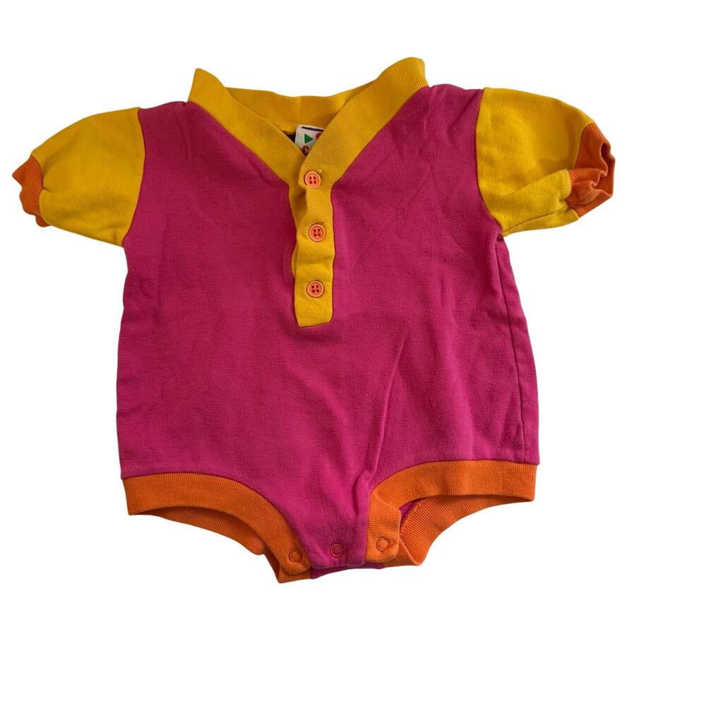Vintage Circo Romper 6-9 MOS. Colorblock One Piece Cotton Short Sleeve Snap 90s